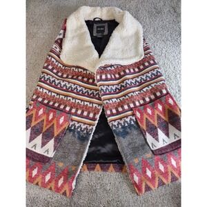 Me Jane Women's Vest Wool Blend Sz XL Shawl Collar Aztec Southwestern Cardigan